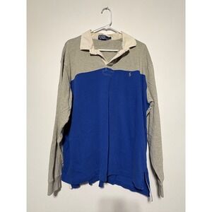 Ralph Lauren Polo Men Size XL Gray and Blue Long Sleeve Polo Shirt Staining